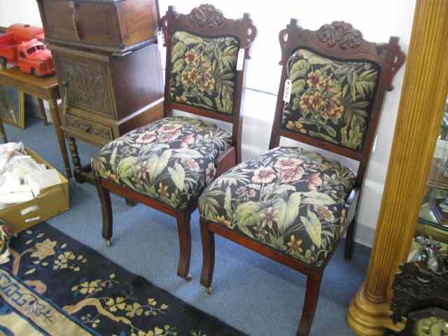 Appraisal: Pair of Victorian Side Chairs carved walnut with fine floral