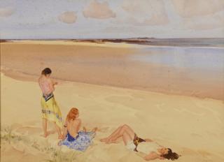 Appraisal: Sir Wm Russell Flint Watercolor Beach Scene Sir William Russell