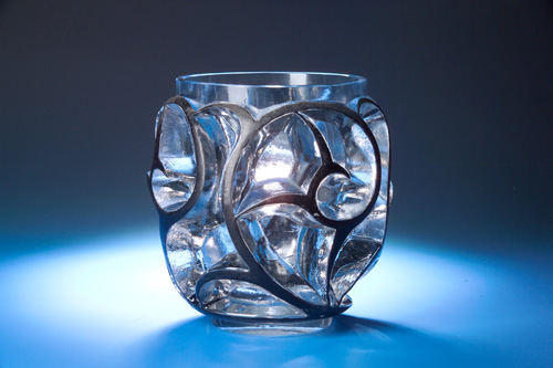 Appraisal: R LALIQUE Vase Tourbillons clear with black enamel c Wheel-cut