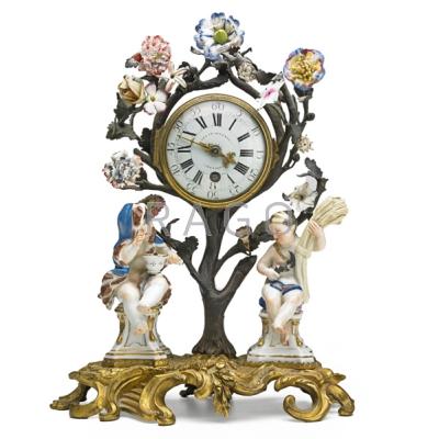 Appraisal: FRENCH PORCELAIN AND GILT METAL MANTLE CLOCK Silk thread time