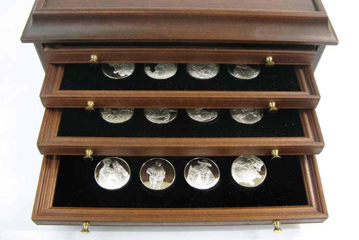 Appraisal: FORTY-EIGHT STERLING SILVER ENGRAVED MEDALS each weighing troy ounces for