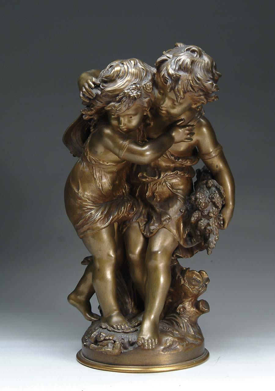 Appraisal: MOREAU BRONZE Fantastic bronze by Auguste Moreau depicts two children