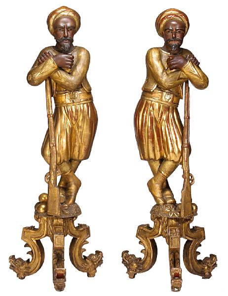 Appraisal: A pair of Italian parcel gilt and paint decorated figural