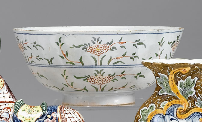 Appraisal: English delftware polychrome bowl possibly leeds early th century Tin-glazed