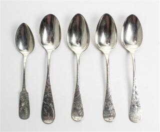 Appraisal: A Collection of American Silver Teaspoons Various Makers each decorated