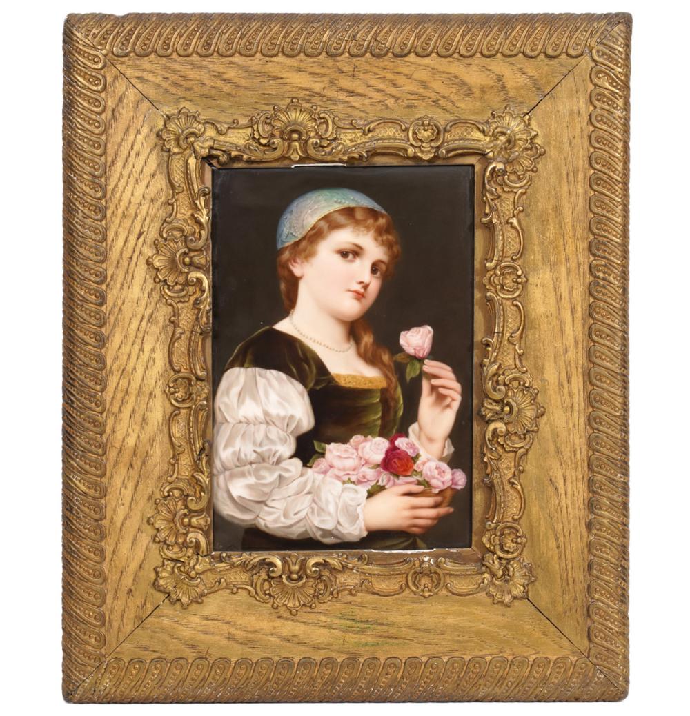 Appraisal: KPM PORCELAIN PLAQUE OF YOUNG GIRL WITH ROSESKPM porcelain plaque