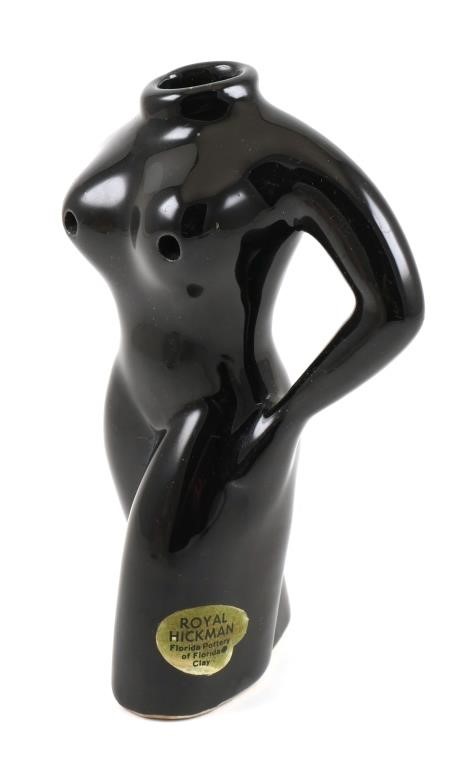 Appraisal: ROYAL HICKMAN NUDE WOMAN CREAMERBlack glazed Royal Hickman er vessel