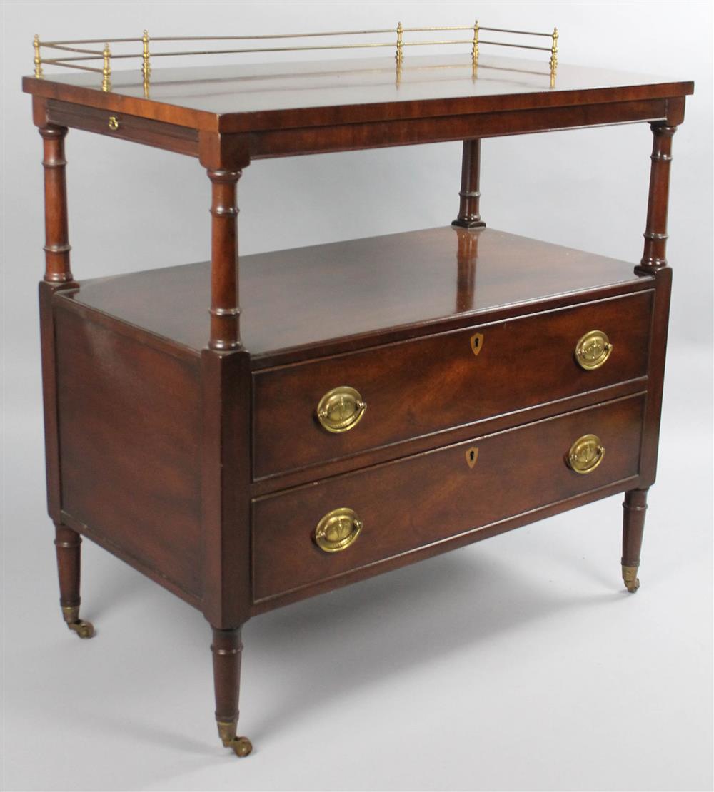 Appraisal: KITTINGER MAHOGANY TWO-TIER SERVER WITH BRASS HALF-GALLERY two-tier brass gallery