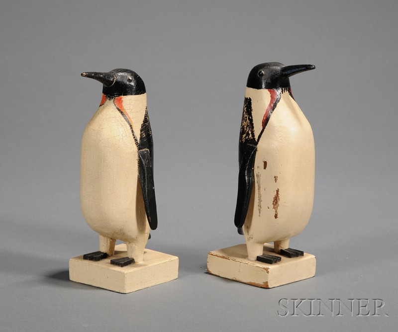 Appraisal: Two Small Carved and Painted Wooden Emperor Penguin Figures Charles