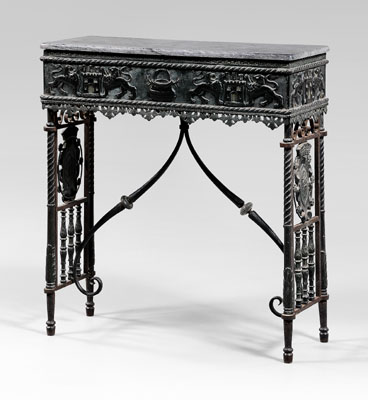 Appraisal: Medieval style marble-top pier table gray marble top over iron