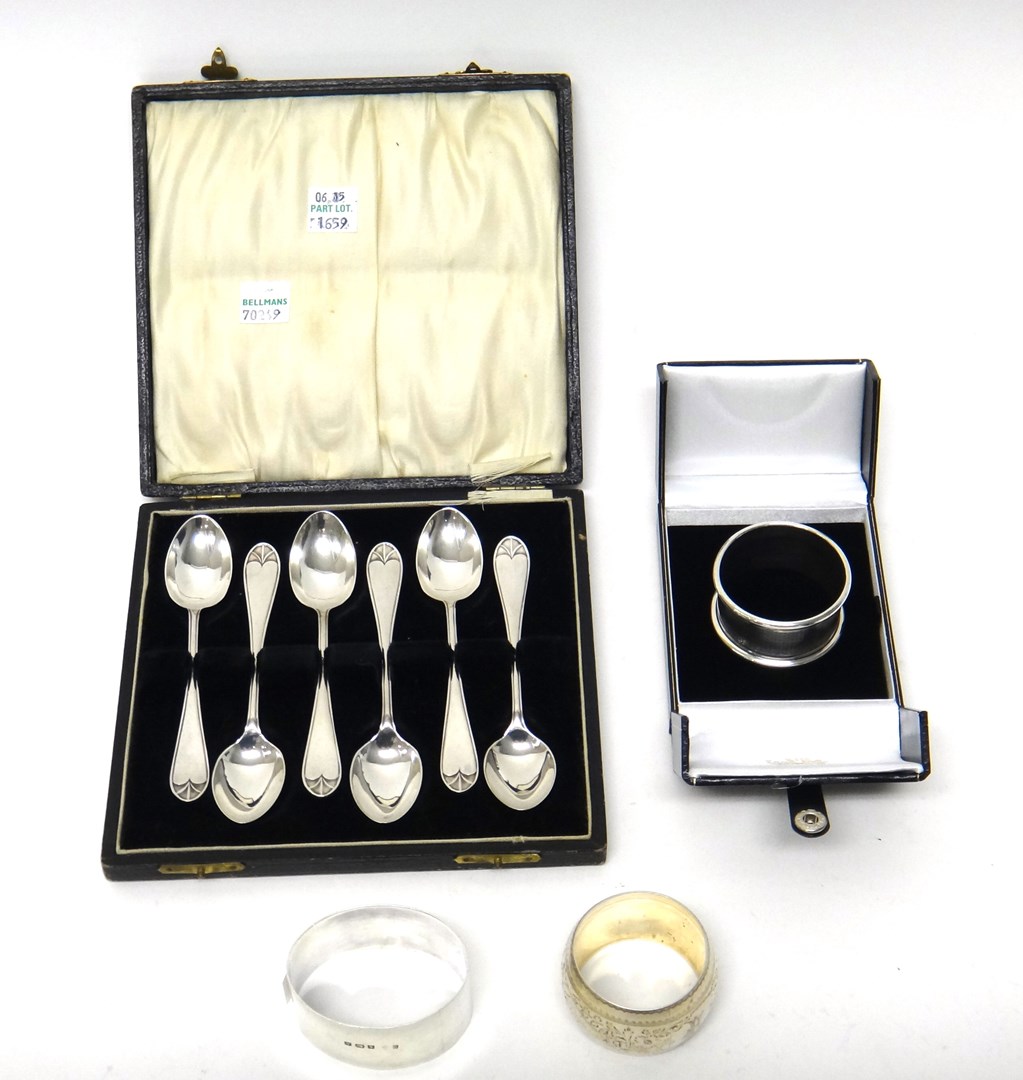 Appraisal: Silver comprising a set of six teaspoons Birmingham cased a