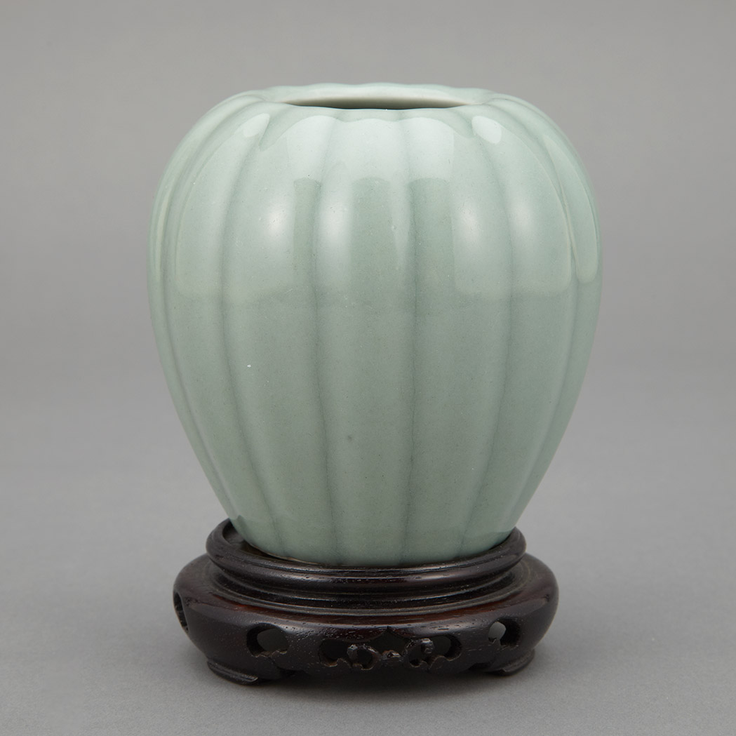 Appraisal: Chinese Celadon Glazed Porcelain Vase th th Century Of lobed