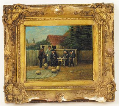 Appraisal: Continental School Soldiers and other figures around a table with