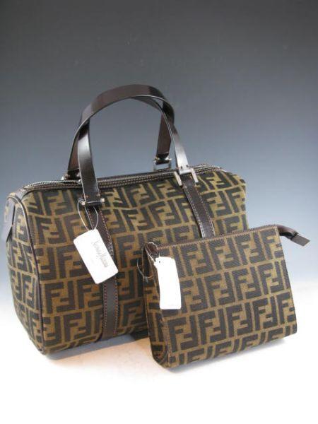 Appraisal: Fendi Small Bowler with Make Up Bag with allover Fendi