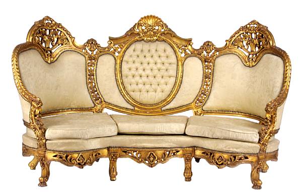 Appraisal: A Louis XV style carved and gilt wood settee height