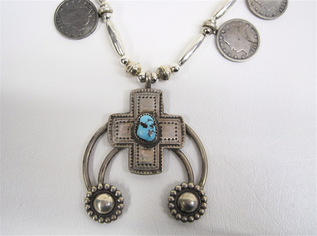 Appraisal: NAVAJO SILVER AND TURQUOISE NECKLACE Silver and Turquoise beads with