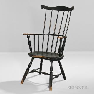 Appraisal: Black-painted Comb-back Windsor Armchair possibly New Hampshire late th century