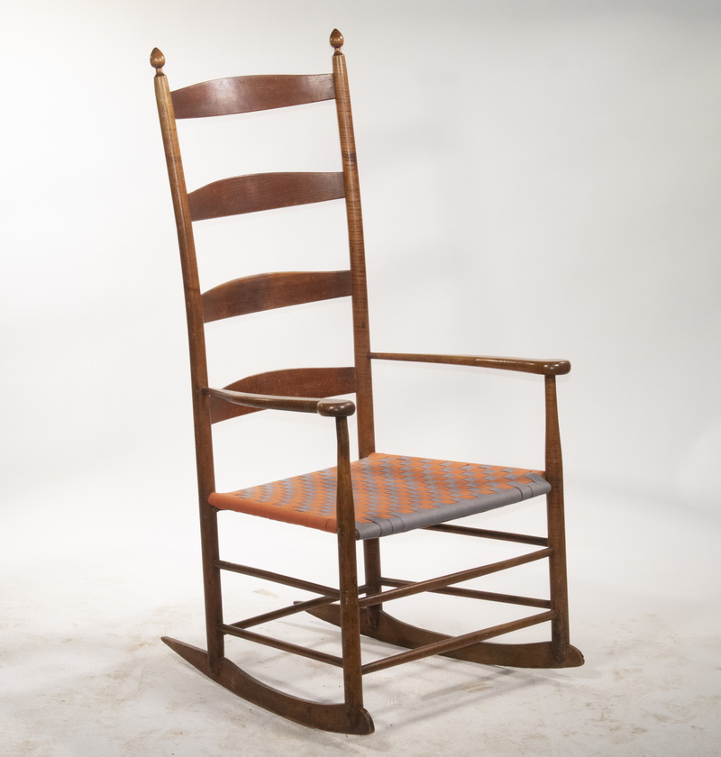 Appraisal: NO SHAKER ROCKING CHAIR Ladder Back Rocker with tiger maple