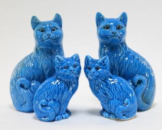 Appraisal: PR Chinese Porcelain Turquoise Glaze Cat Figures CHINA TH CENTURY