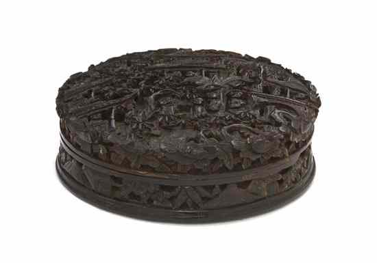 Appraisal: A Chinese Export Carved Tortoise Shell Box of circular form