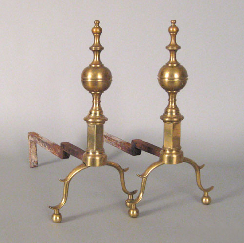 Appraisal: Pair of Federal brass andirons ca h