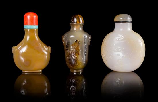 Appraisal: Sale Lot Three Agate Snuff Bottles the first of a