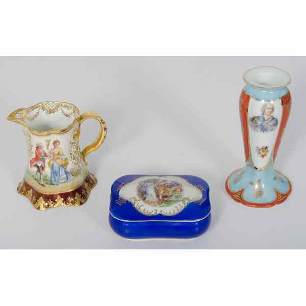 Appraisal: Dresden Porcelain Creamer and German Candlestick Germany A Dresden porcelain