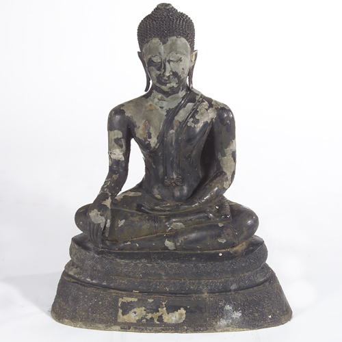 Appraisal: Bronze seated Buddha with overall exterior weathering x x