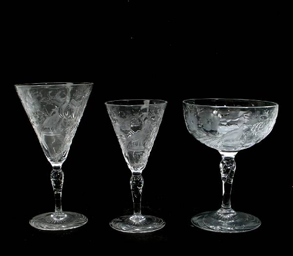 Appraisal: A group of etched and cut glass stemware comprising fourteen