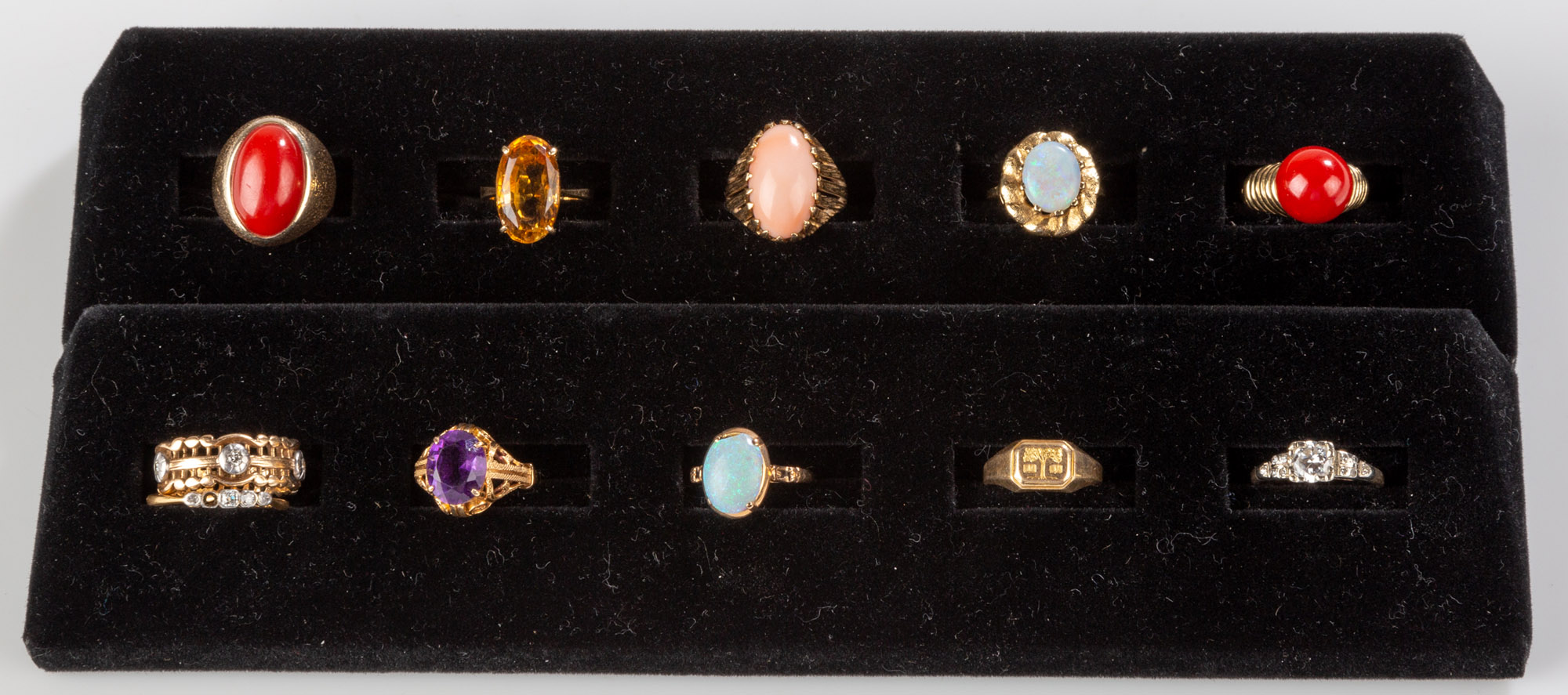 Appraisal: GROUP OF GOLD AND HARDSTONE RINGS All test as k