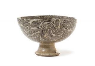 Appraisal: A Marbled Pottery Stem Bowl A Marbled Pottery Stem Bowl