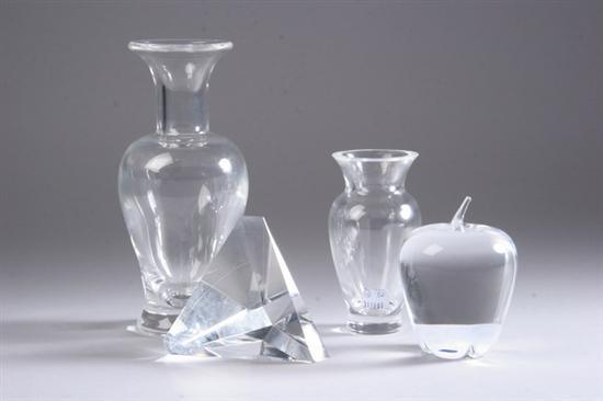 Appraisal: FOUR PIECES STEUBEN GLASS Including two small vases an apple