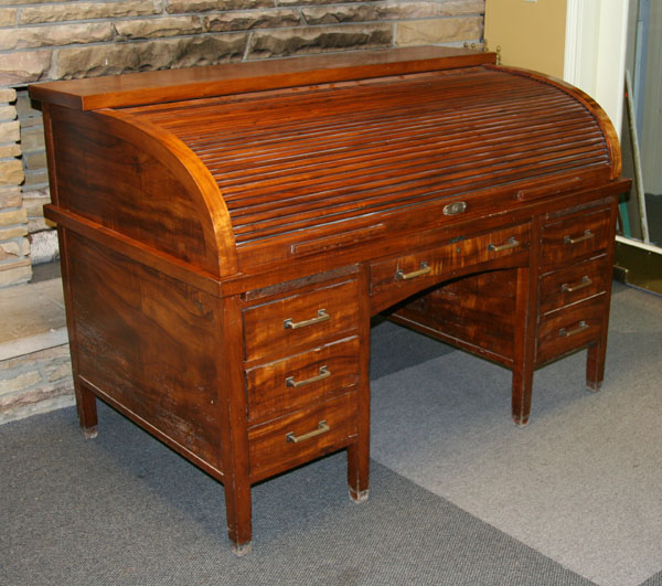 Appraisal: Double pedestal roll-top desk two piece C roll six drawers