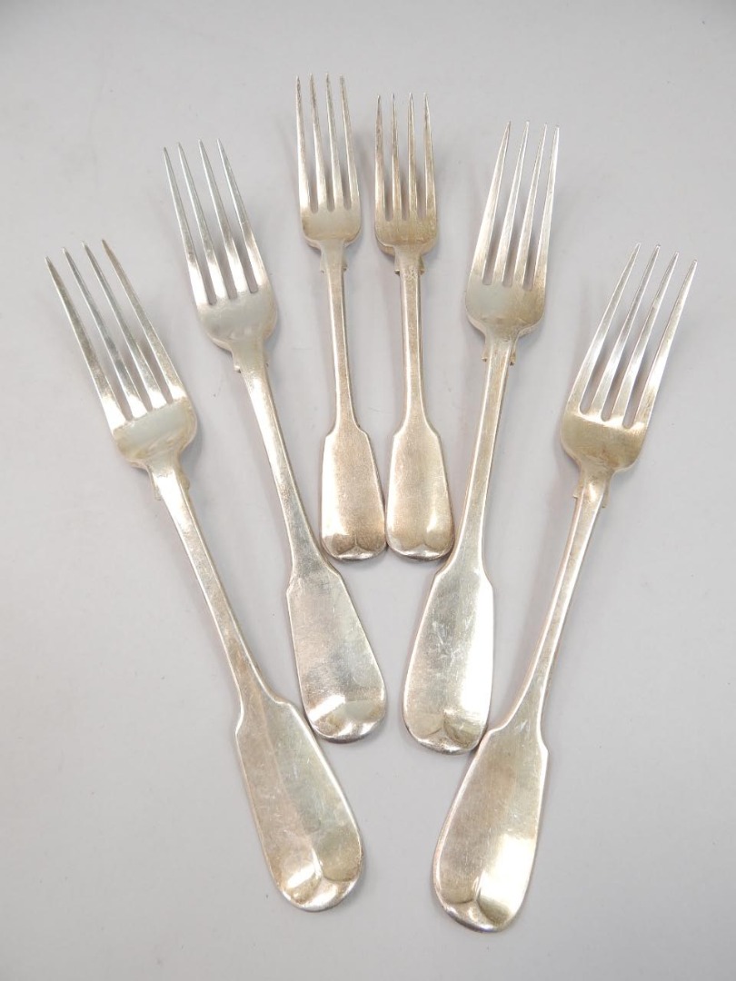 Appraisal: Four similar silver thC Fiddle pattern dinner forks and two