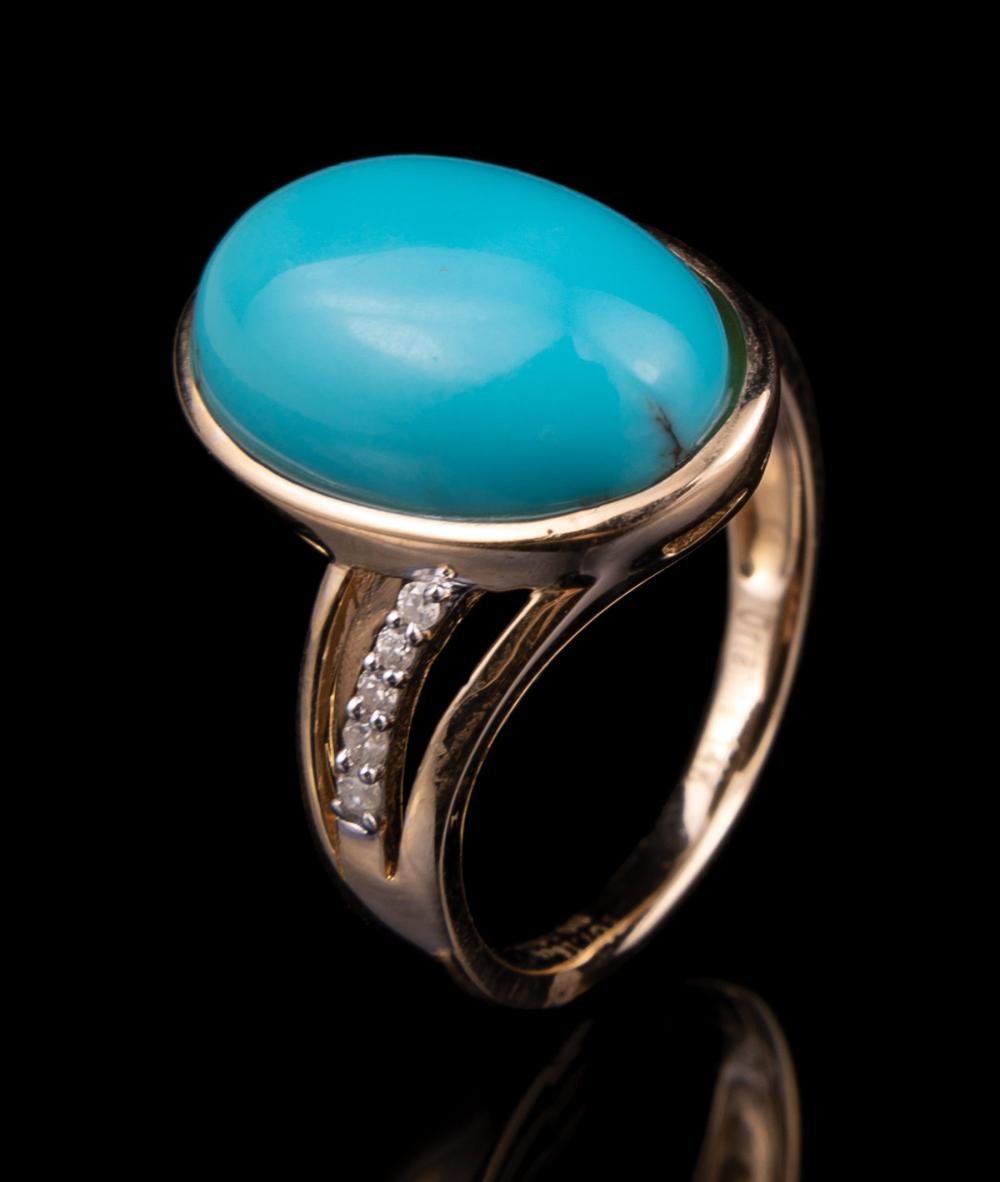 Appraisal: kt Yellow Gold Turquoise and Diamond Ring central bezel set