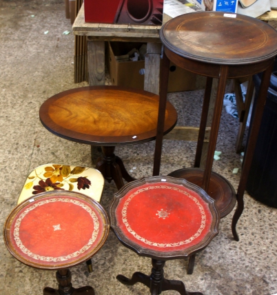 Appraisal: Edwardian inlaid mahogany plant stand and four various wine tables