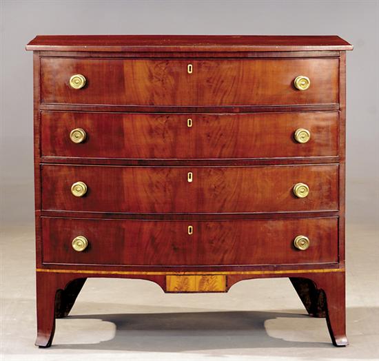 Appraisal: Federal mahogany and birch bow front chest of drawers -