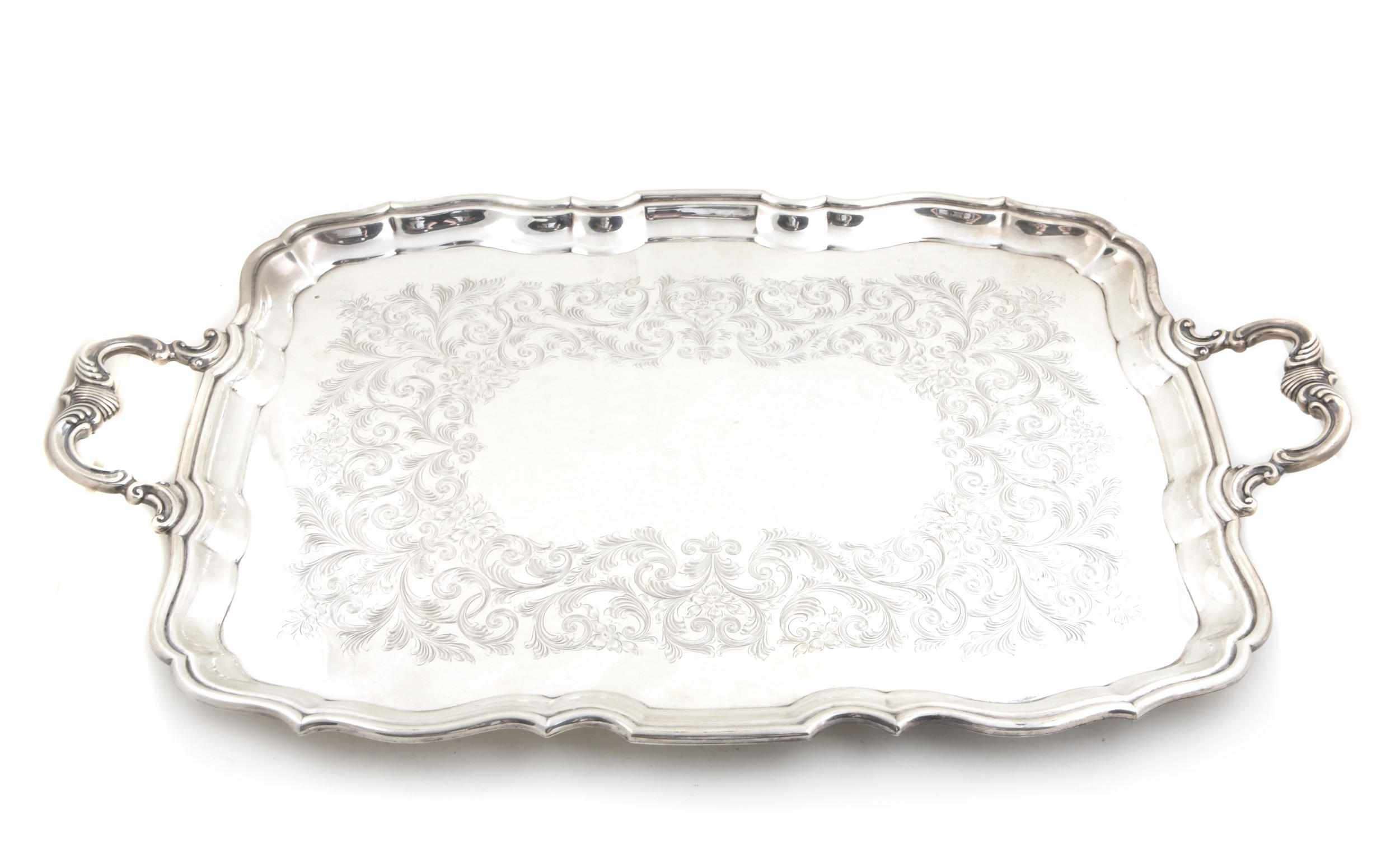 Appraisal: Canadian sterling antique reproduction tea tray by Birks Of shaped