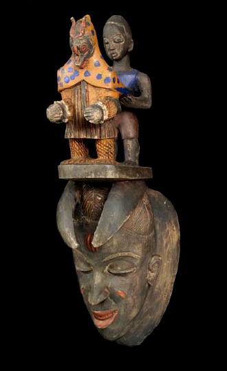 Appraisal: Large African Carved Patinated and Partially Polychromed Wood Ceremonial Mask