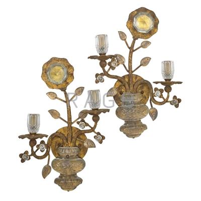 Appraisal: PAIR OF FRENCH ROCK CRYSTAL SCONCES Flowers in a vase