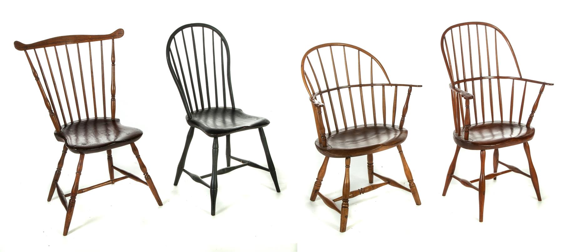 Appraisal: FOUR WINDSOR CHAIRS American st quarter- th century Two sackback