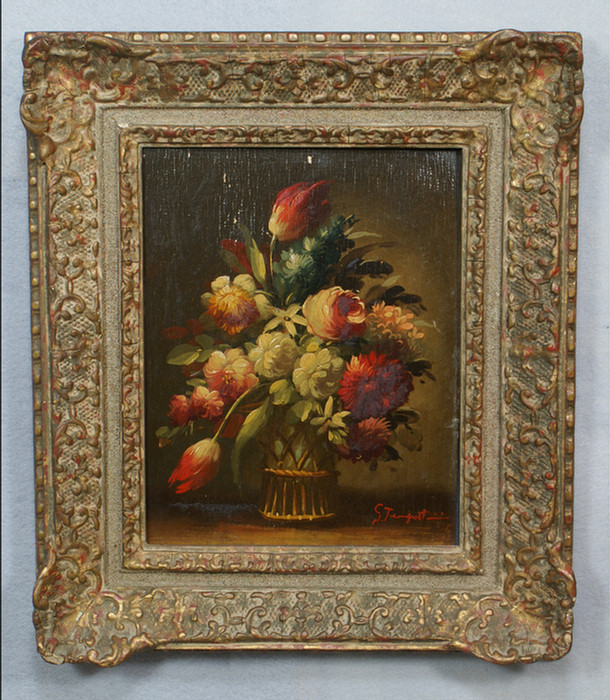 Appraisal: Small Continental floral still life painted on wood panel x