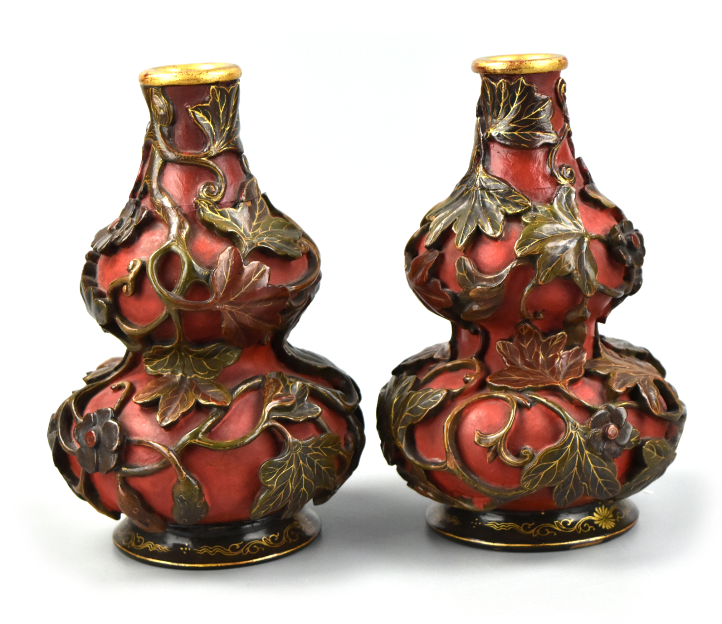 Appraisal: Pair of Chinese Republic Period gilt lacquered wood gourds with