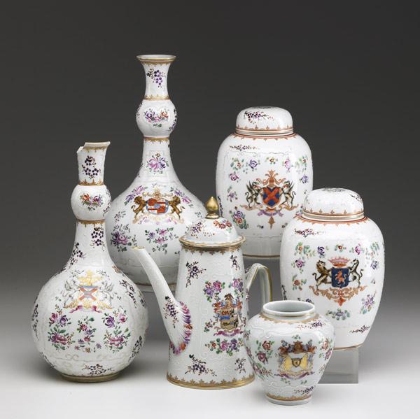 Appraisal: SAMSON Six armorial pieces include pair of bottle vases pair