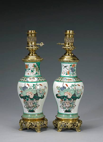 Appraisal: A pair of Chinese famille verte enameled porcelain vases th