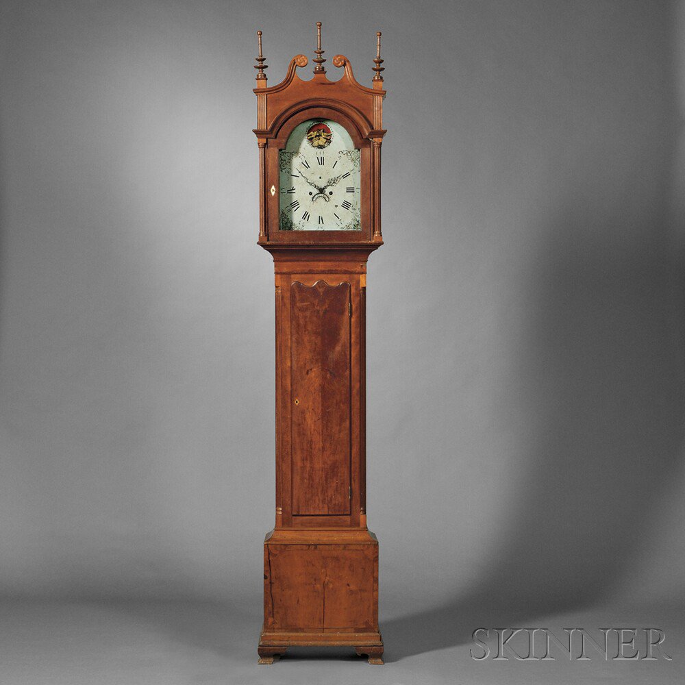 Appraisal: Cherry Carved Tall Case Clock probably Connecticut c - the