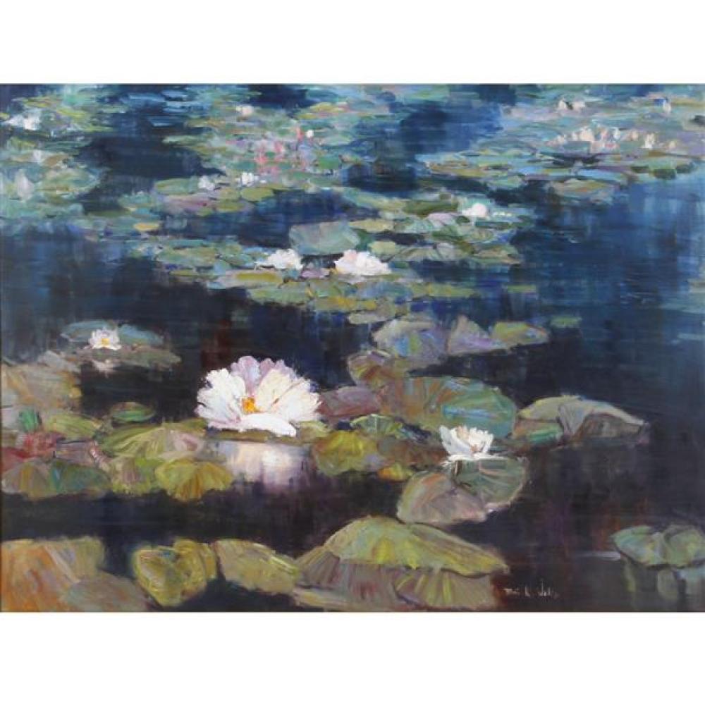 Appraisal: ERIC K WALLIS ARIZONA B WHITE BLOOMS ON WATER WATER