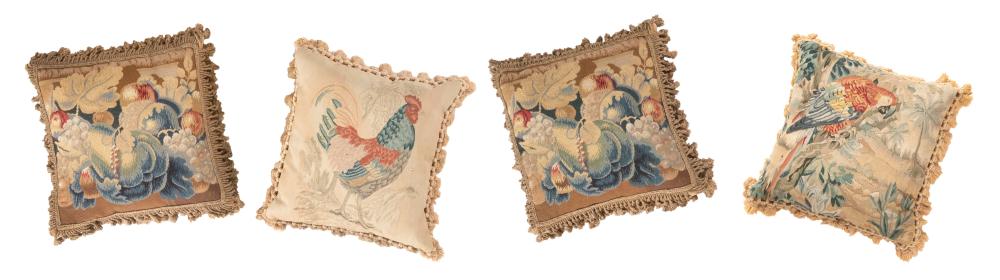 Appraisal: FOUR CONTINENTAL NEEDLEWORK PILLOWS APPROX X FOUR CONTINENTAL NEEDLEWORK PILLOWS