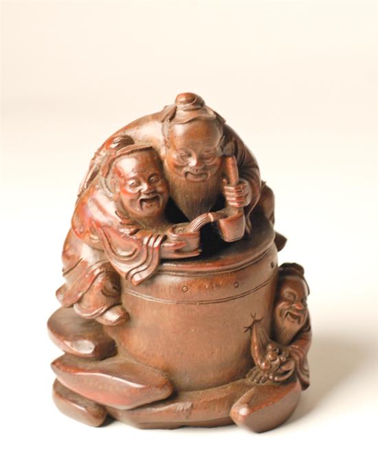 Appraisal: Chinese Bamboo Carving of Three Men Drinking Wine H W