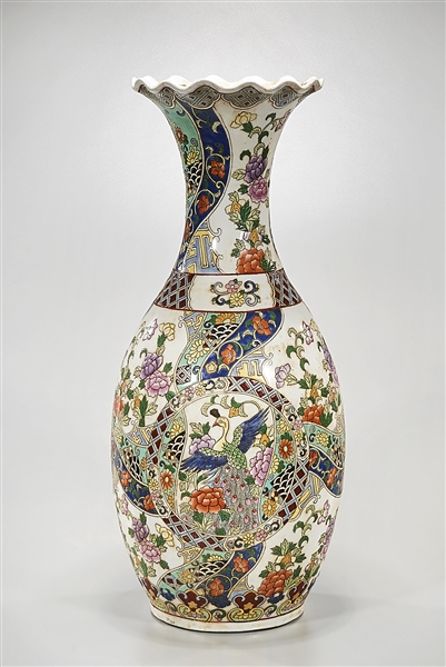 Appraisal: Chinese enameled porcelain vase bird and floral motifs scalloped rim